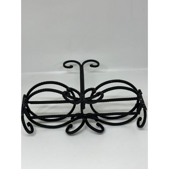 Black Metal 2-Pillar Candle Holder Wrought Iron 3.5"x8"x7.5" Mid-Century Decor - Picture 4 of 7